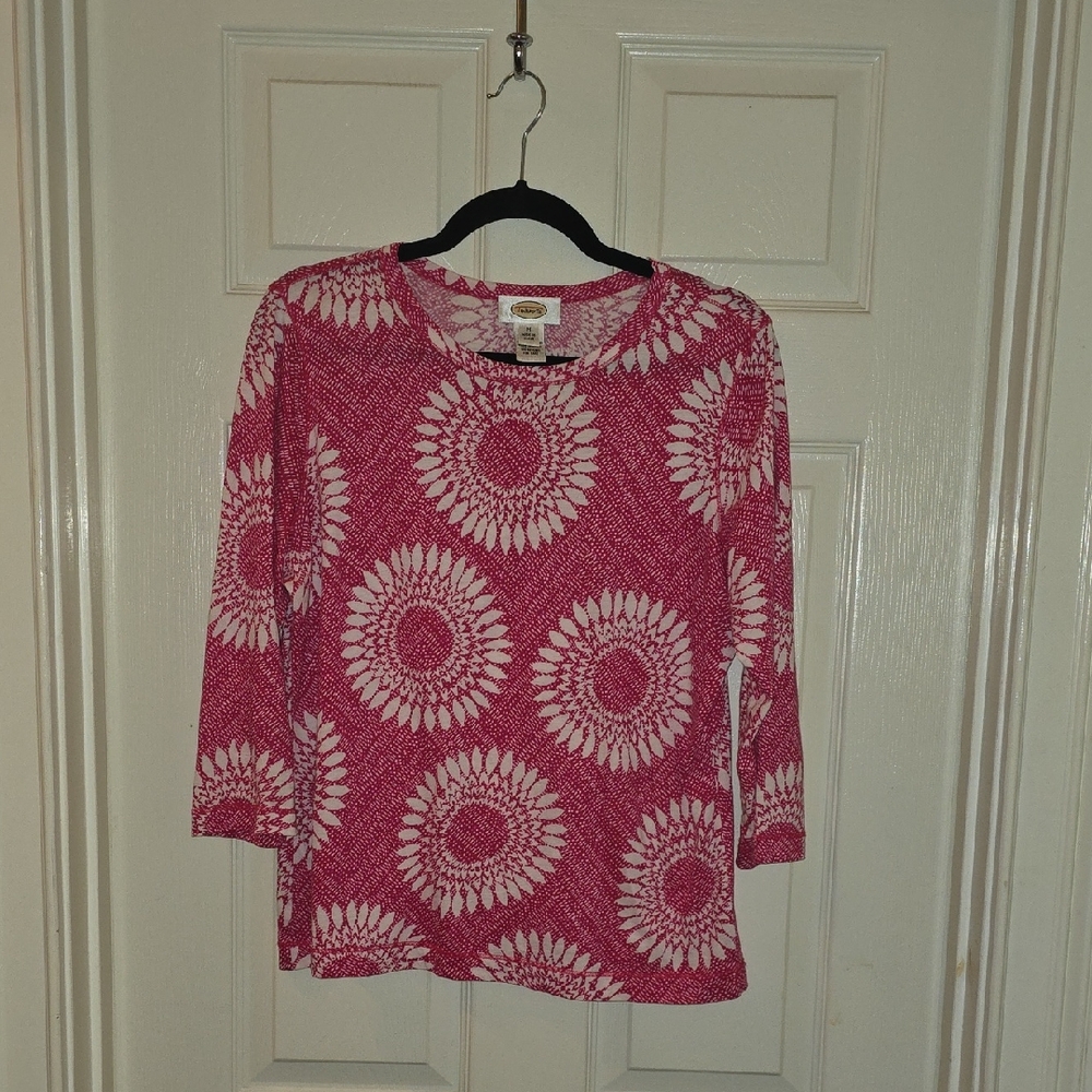 Talbots Pink and‎ White Sunburst Long Sleeve Top
